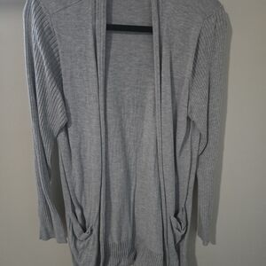 Nine West Light Gray Open Front Rib Sleeve Cardigan